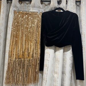 Gold sequined Fringe Midi Skirt